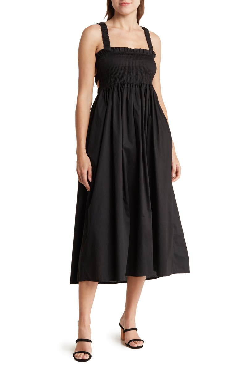 Velvet Torch Smocked Stretch Poplin Midi Dress, Main, color, 