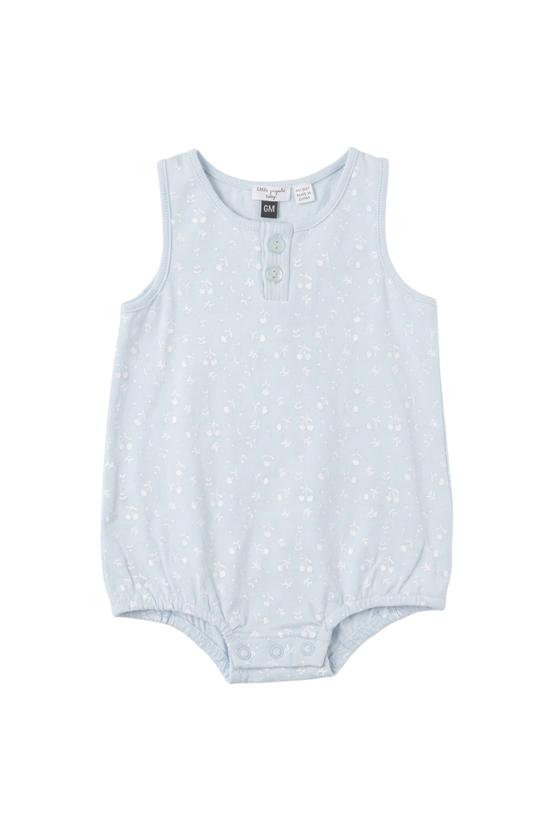 Cherry Leaf Modal Jersey Front Placket Romper, Main, color, Blue Mist