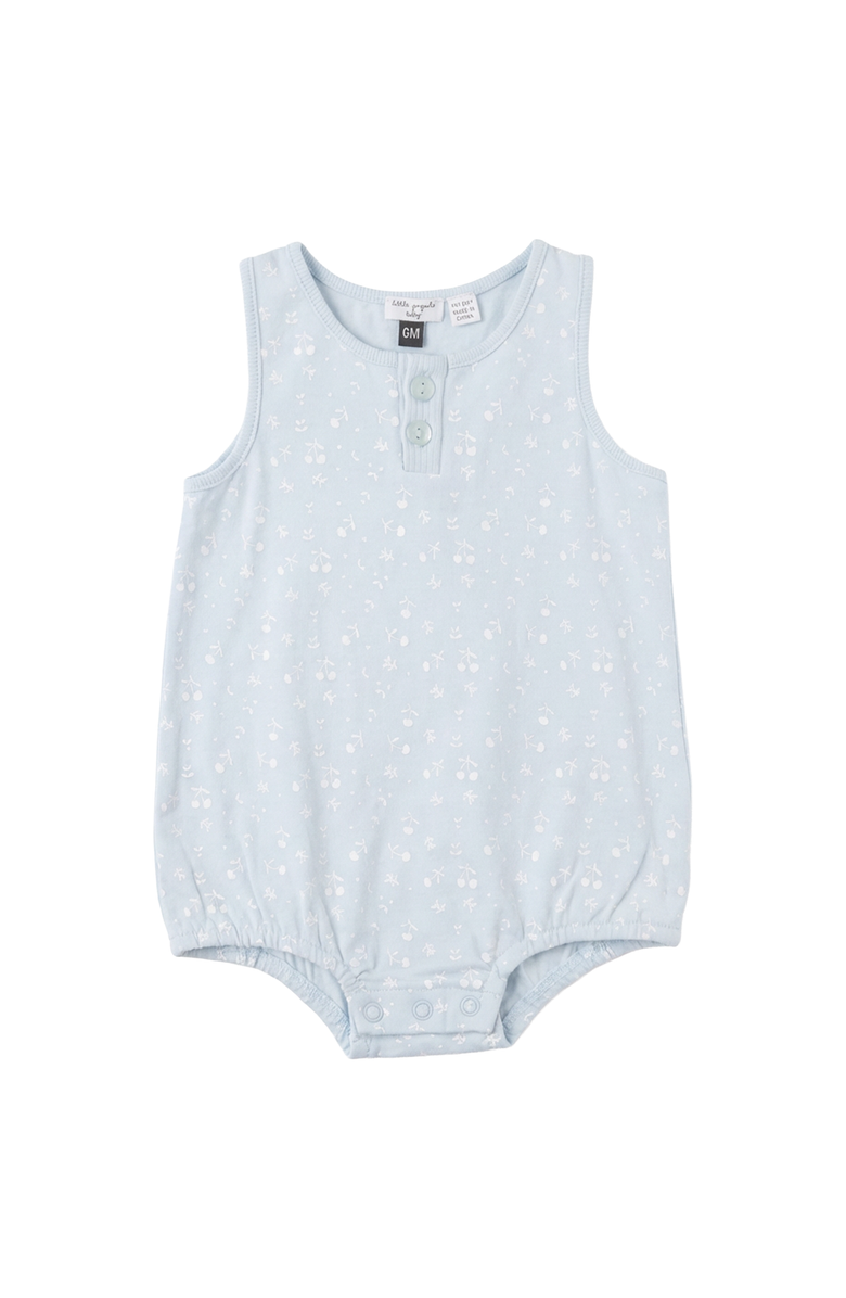 Little Fragile Cherry Leaf Modal Jersey Front Placket Romper, Main, color, Blue Mist