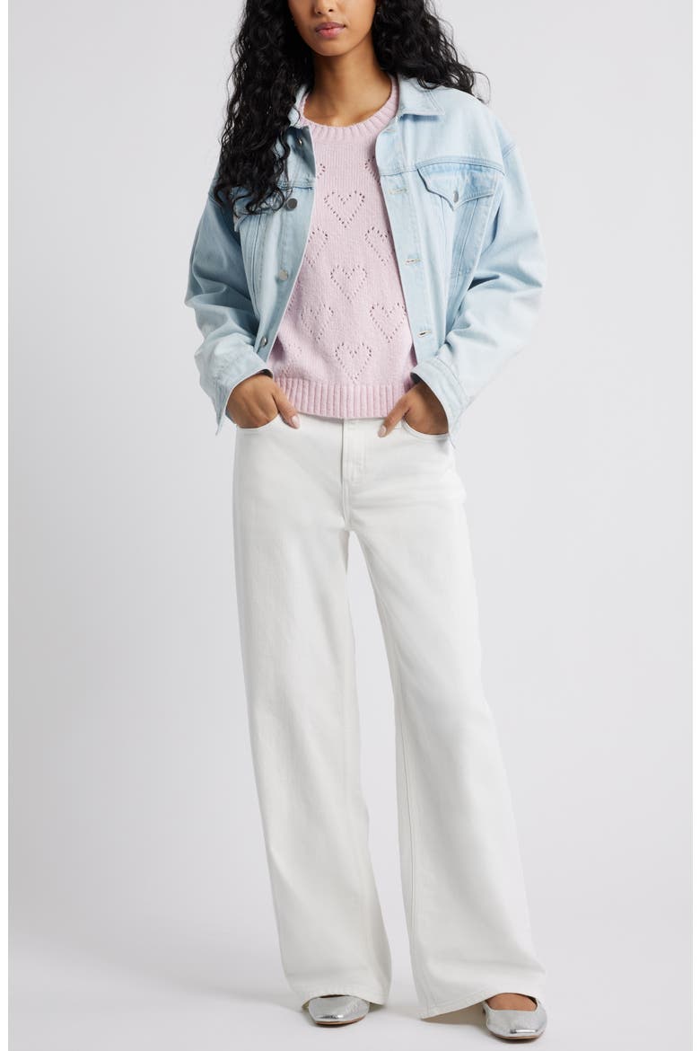 Pointelle Heart Cotton Blend Sweater, Alternate, color, PINK SODA