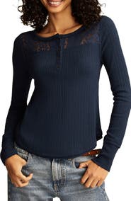 Lucky Brand Cloud Lace Rib Henley