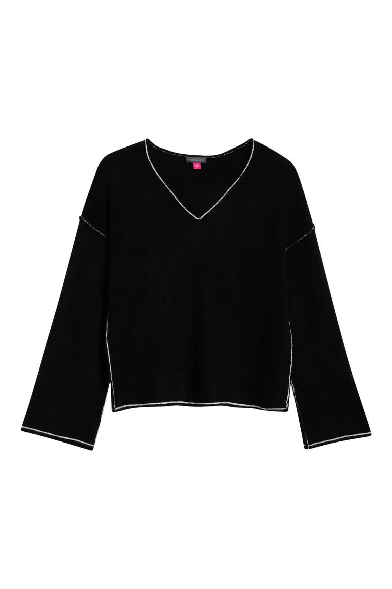 Contrast Detail V-Neck Sweater, Alternate, color, RICH BLACK