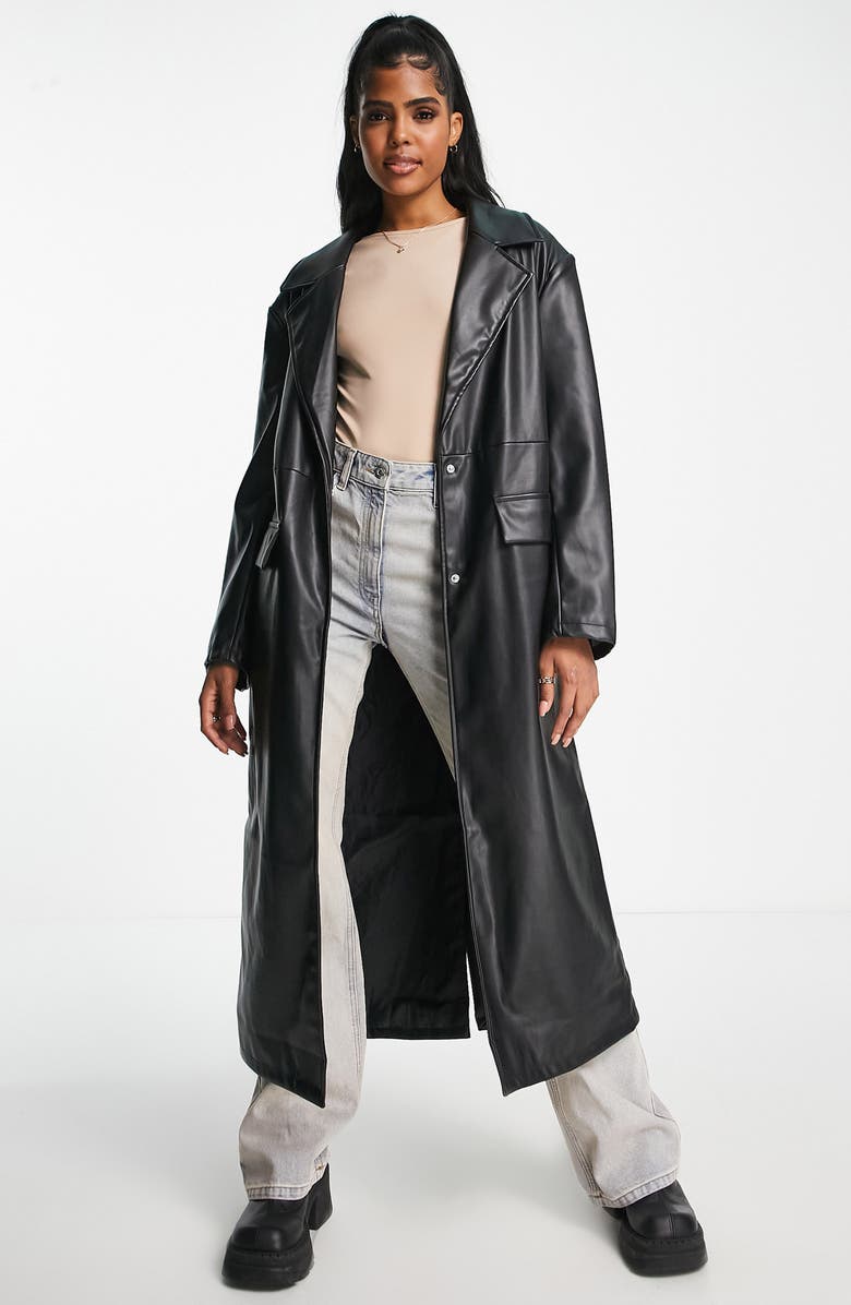 ASOS DESIGN Faux Leather Trench Coat, Main, color,