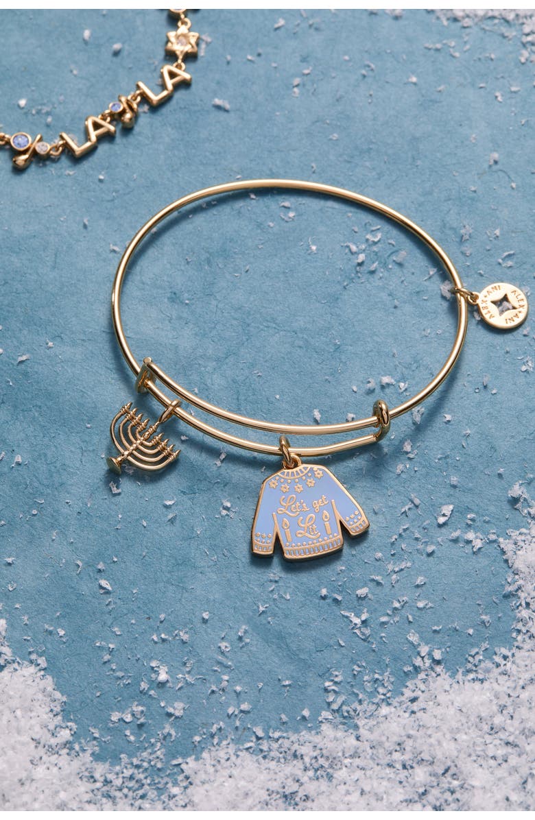 Alex and Ani Hanukkah 'Let's get Lit" Ugly Sweater Bangle Bracelet, Alternate, color, Gold