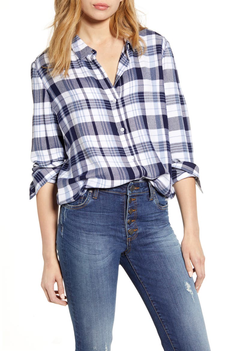Plaid Shirt, Main, color, NAVY WHITE FOLK PLAID