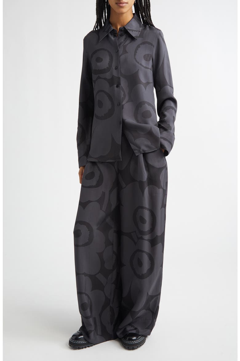 Nhtvyys Unikko Pleated Wide Leg Twill Pants, Alternate, color, BLACK/ DARK GREY