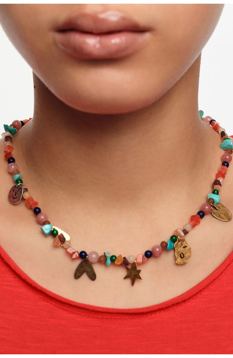 Bimba y Lola Necklace With Silhouettes And Multicolor Stones, Alternate, color, Blue