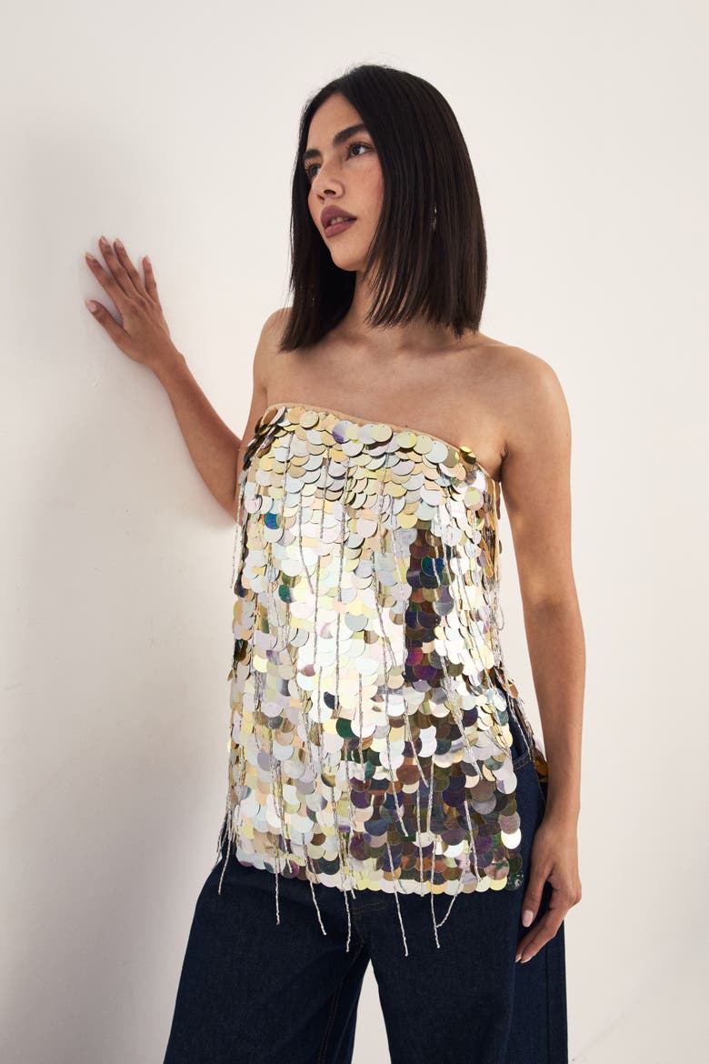 Disc Tassel Bandeau Top, Alternate, color, Gold