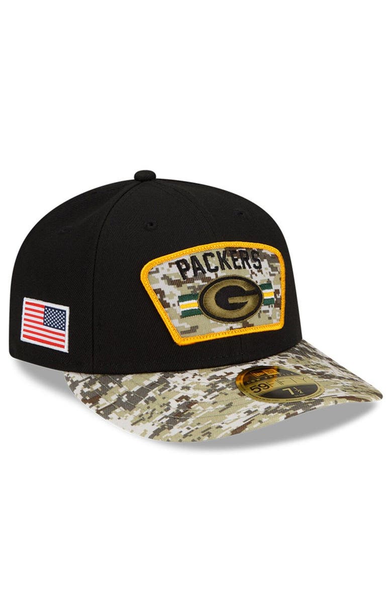 Men's New Era Black/Camo Green Bay Packers 2021 Salute To Service Low Profile 59FIFTY Fitted Hat, Main, color, Black