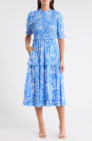 SUGARLIPS Odella Floral Analisa Smocked Midi Dress