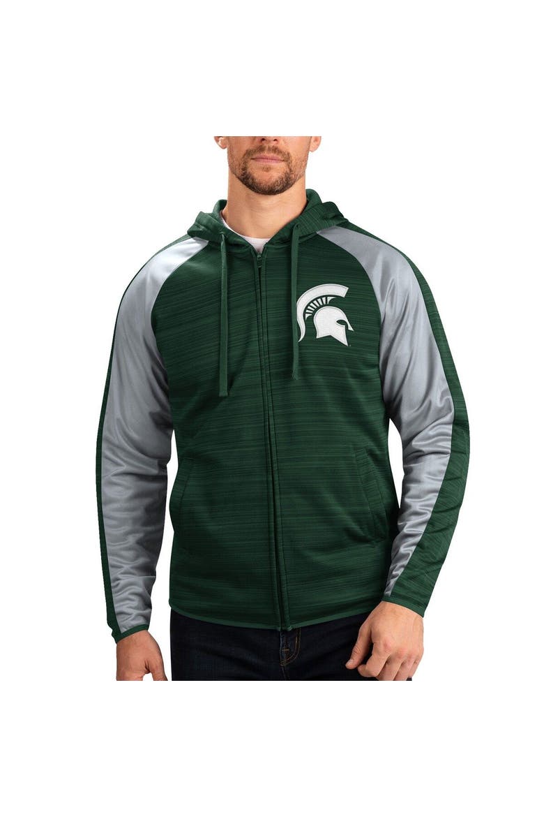 Men's G-III Sports by Carl Banks Green Michigan State Spartans Neutral Zone Raglan Full-Zip Track Jacket Hoodie, Main, color, Green