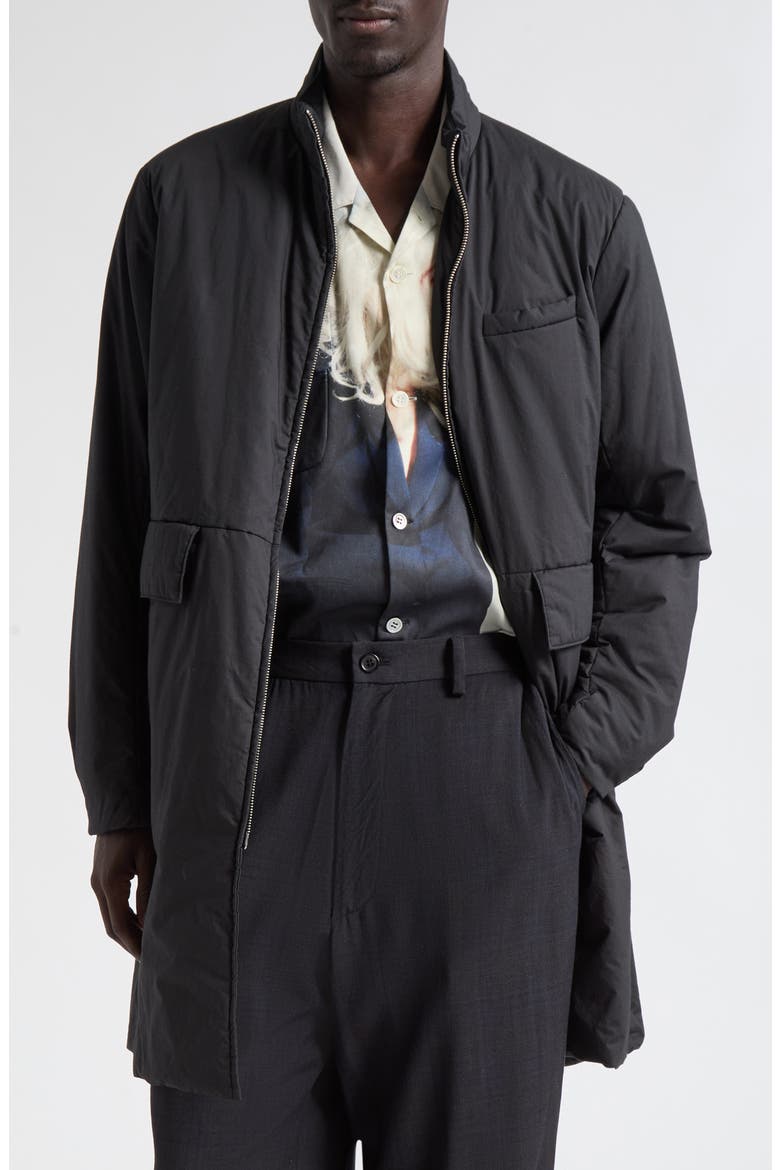 Leather Trim Insulated Cotton Coat, Main, color, BLACK