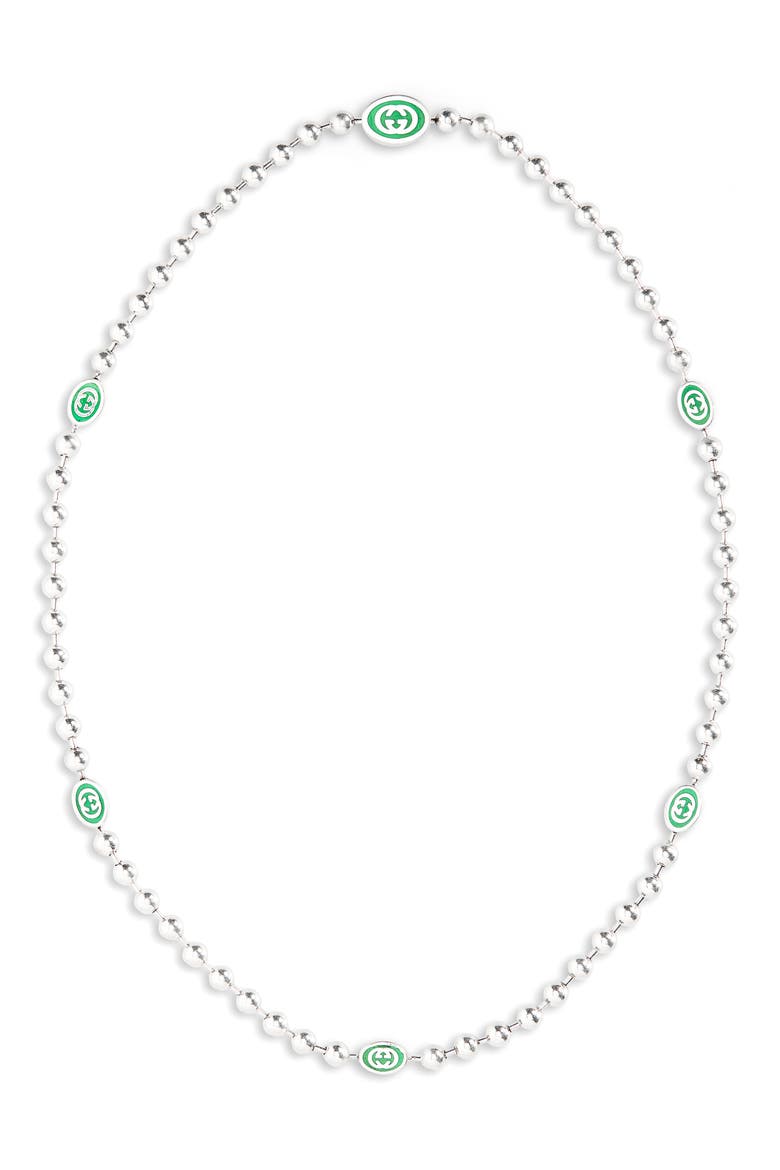 Interlocking G Station Necklace, Main, color, STERLING SILVER