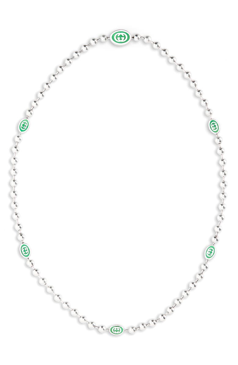 Gucci Interlocking G Station Necklace, Main, color, Sterling Silver