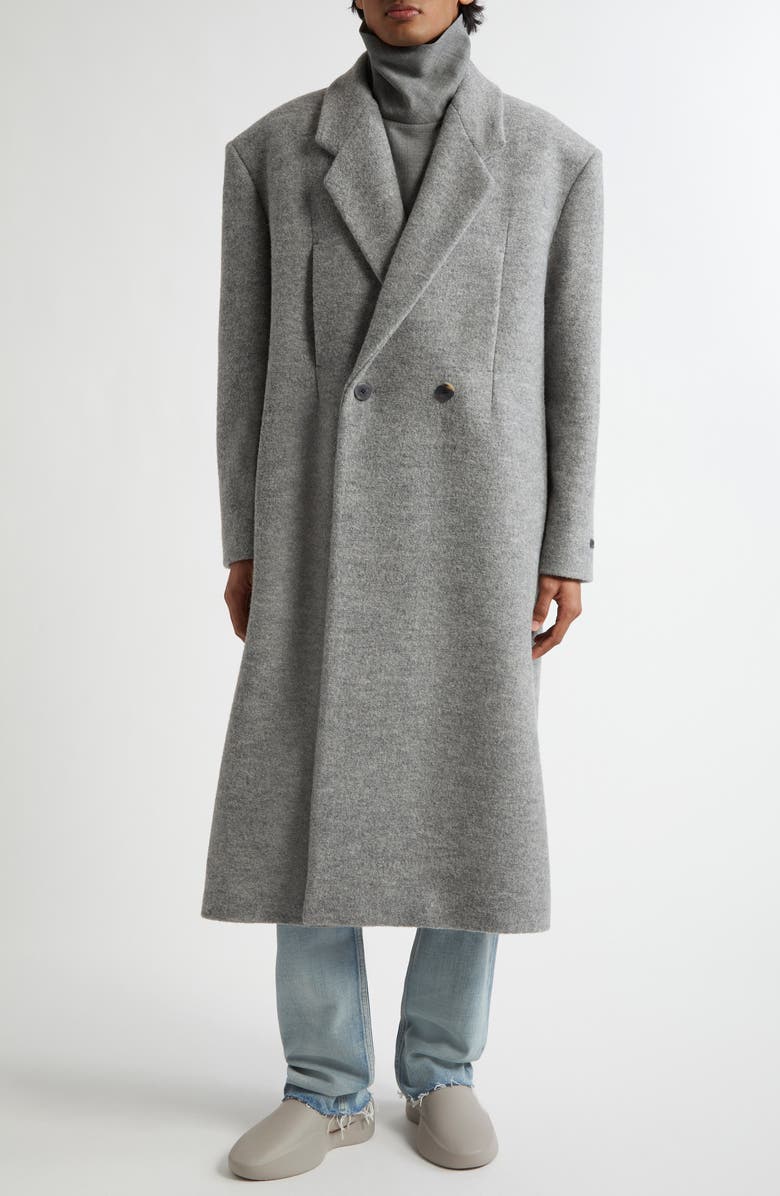 Fear of God Relaxed Boiled Virgin Wool Double Breasted Overcoat, Main, color, Light Grey