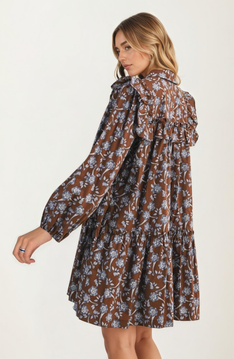 Knit and Lounge Floral Ruffle Tiered Mini Dress, Alternate, color,