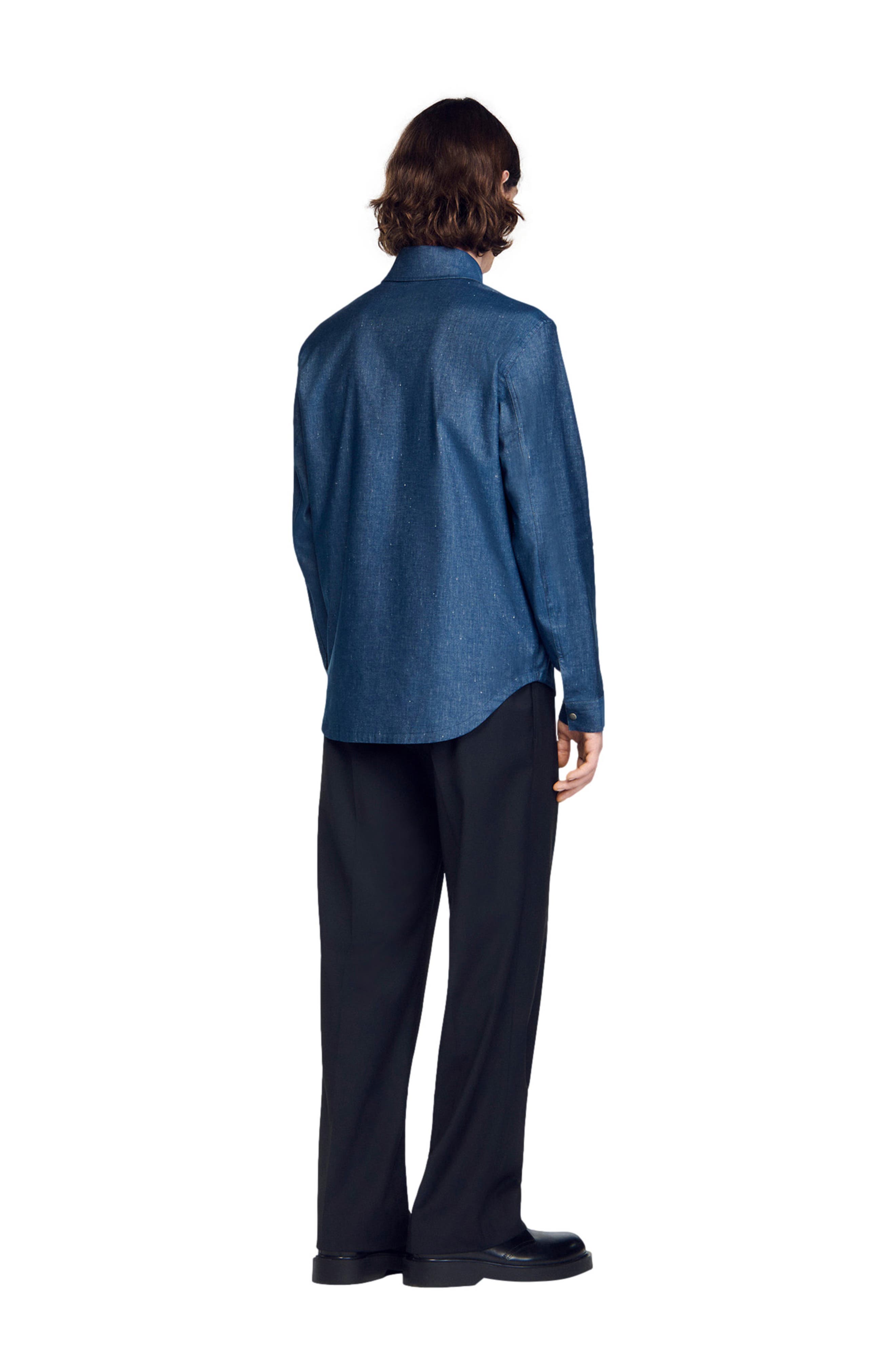 Denim-effect cotton and linen shirt - image 2