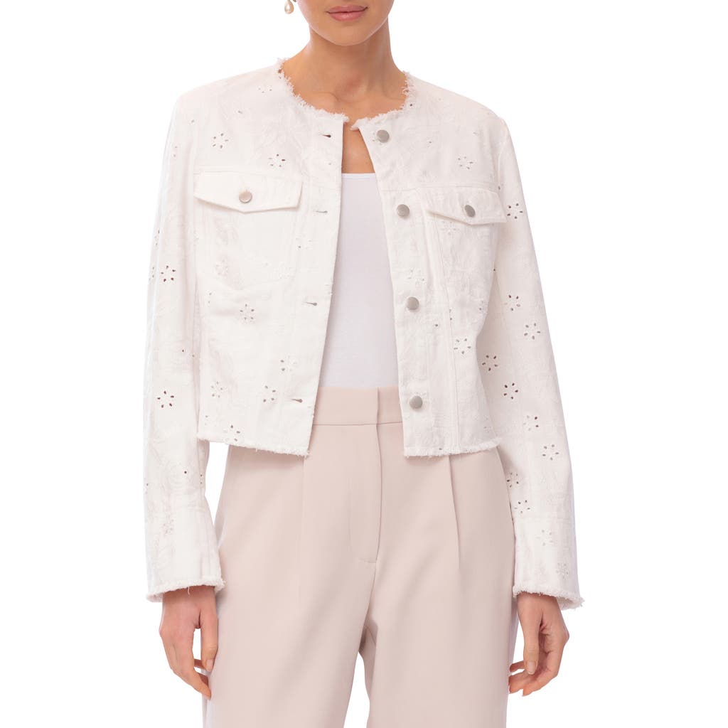 Bagatelle Fray Edge Cotton Eyelet Trucker Jacket In White