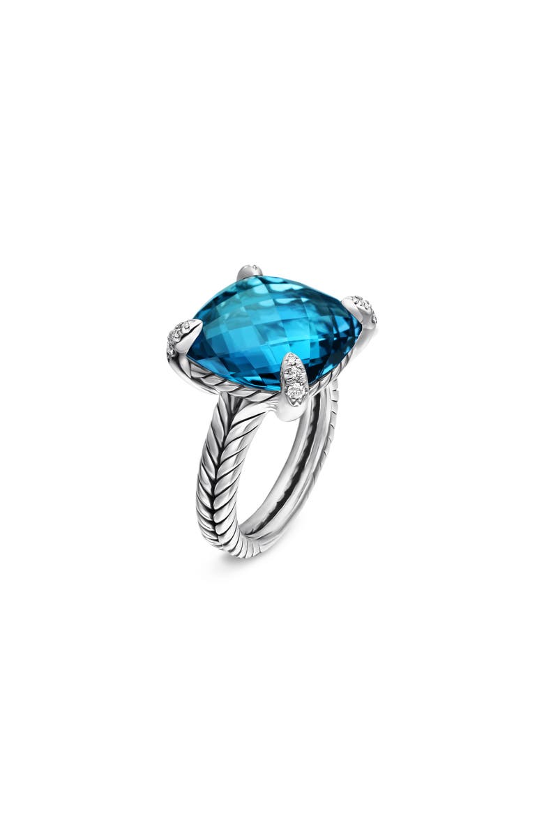 David Yurman Châtelaine Ring with Semiprecious Stone and Diamonds, Alternate, color, Silver/ Hampton Blue Topaz