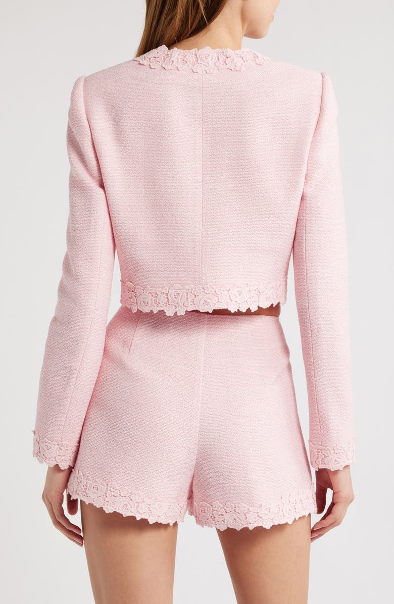 LoveShackFancy Leilana Lace Accent Crop Jacket, Alternate, color, Strawberry Spritz