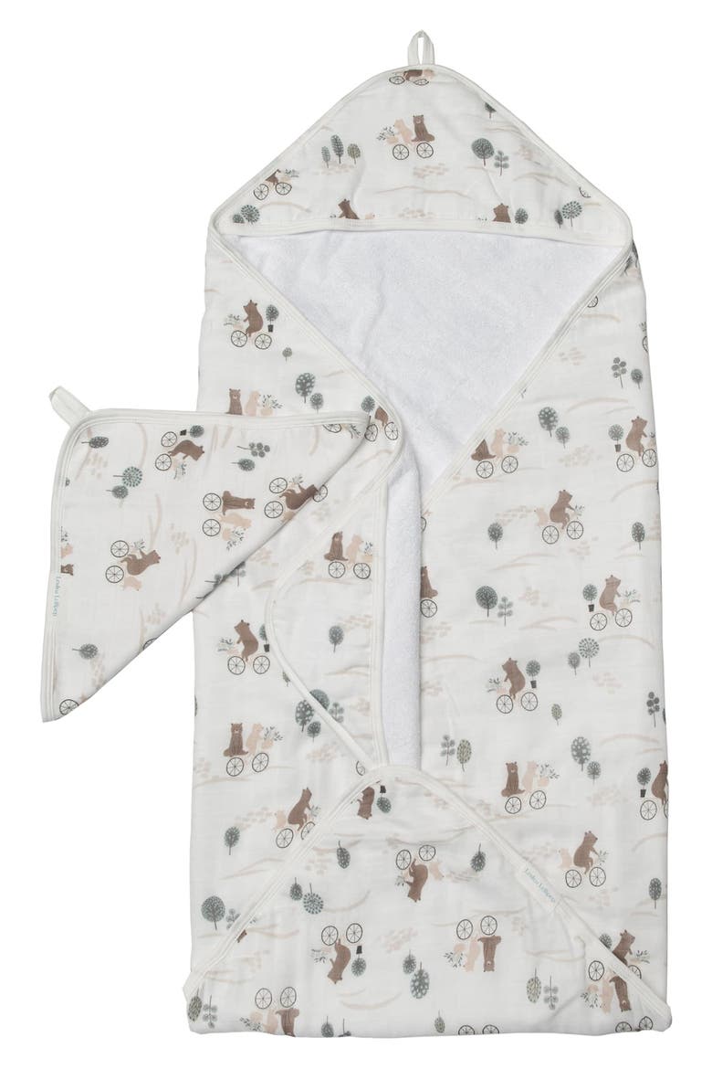 Print Muslin Hooded Towel & Washcloth Set, Main, color, MULTI BIKE