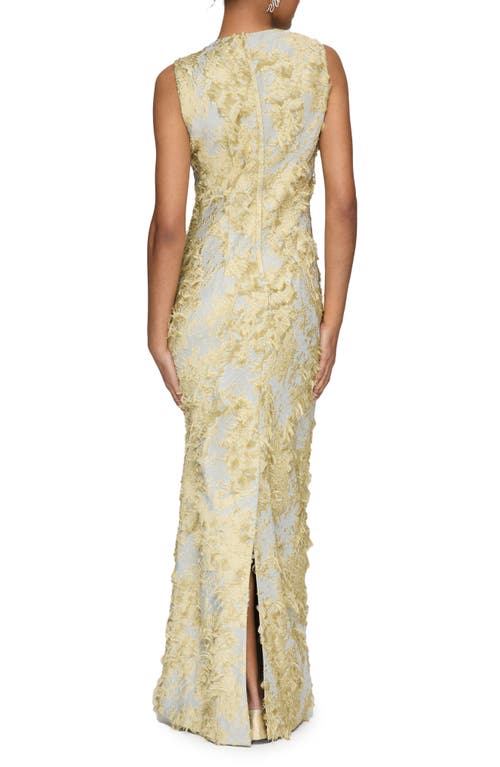 Shop Lafayette 148 New York Pastel Dust Jacquard Fringe Sheath Gown In Pencil Grey Multi