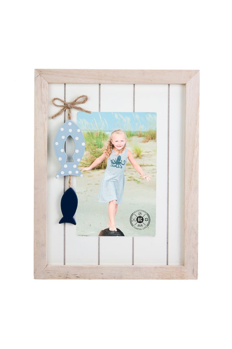 4x6 Frame With 2 Hanging Fish Nautical Photo Frame Picture Holder, Main, color, Beige