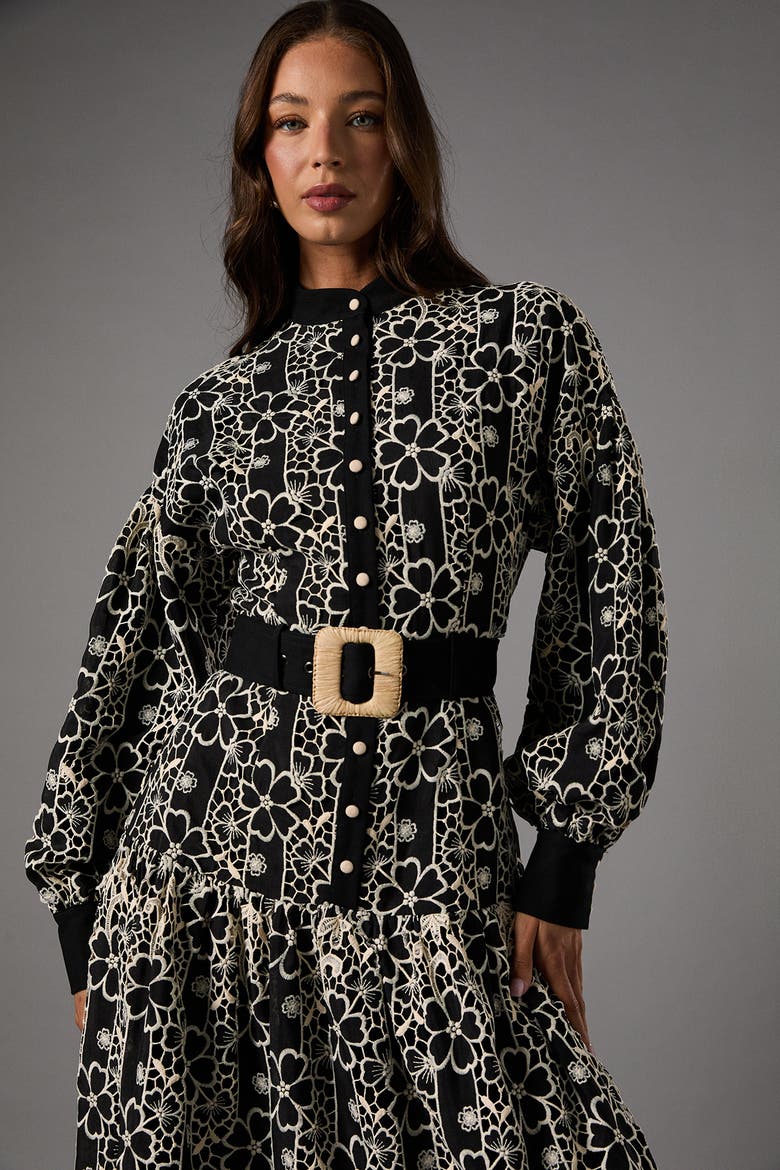 Long Sleeve Belted Shirt Dress, Alternate, color, Black