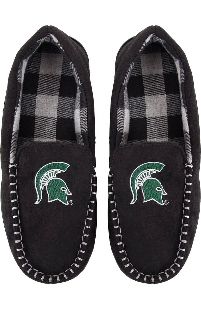 FOCO Men's FOCO Michigan State Spartans Team Logo Flannel Moccasin Slippers, Main, color,