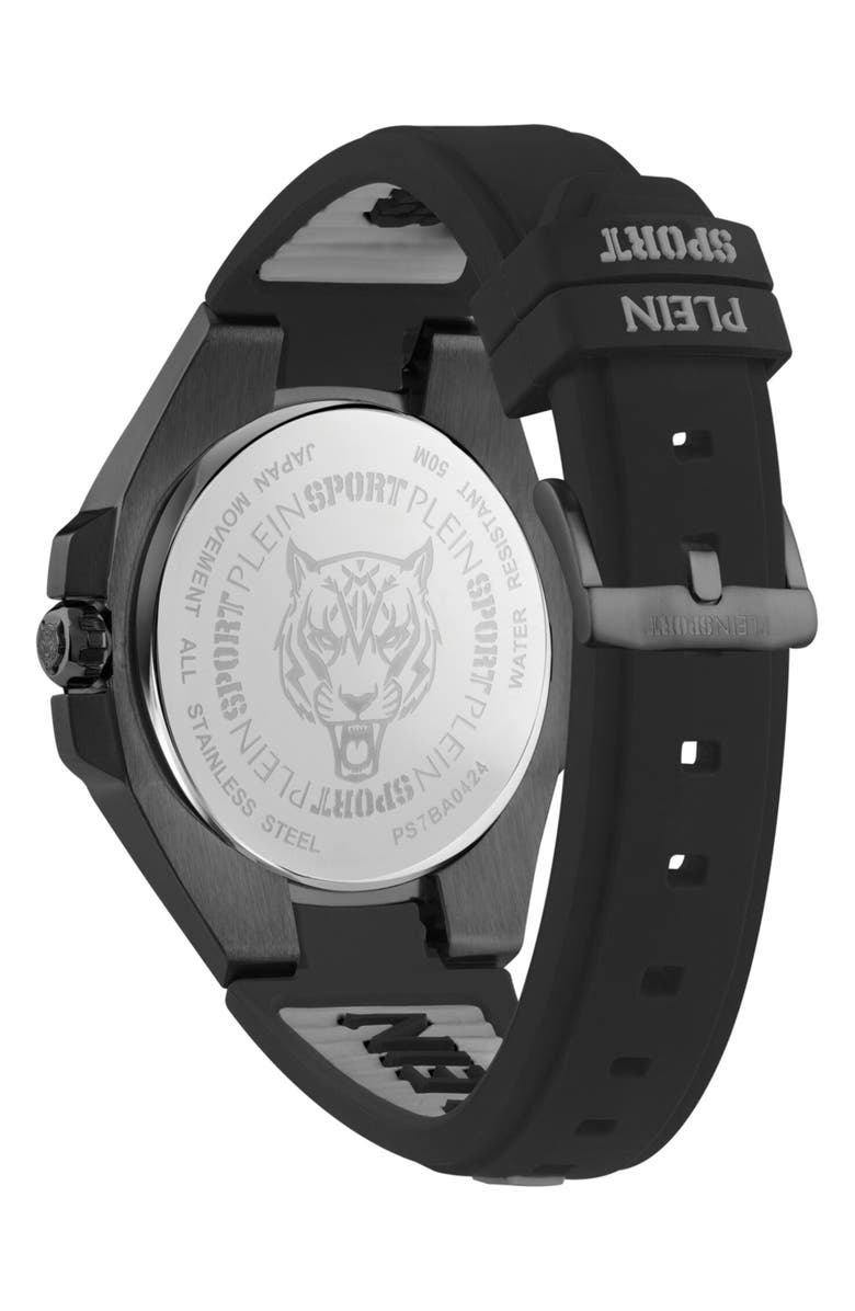PLEIN SPORT Tigermaster Quartz Silicone Strap Watch, 47mm, Alternate, color, Black