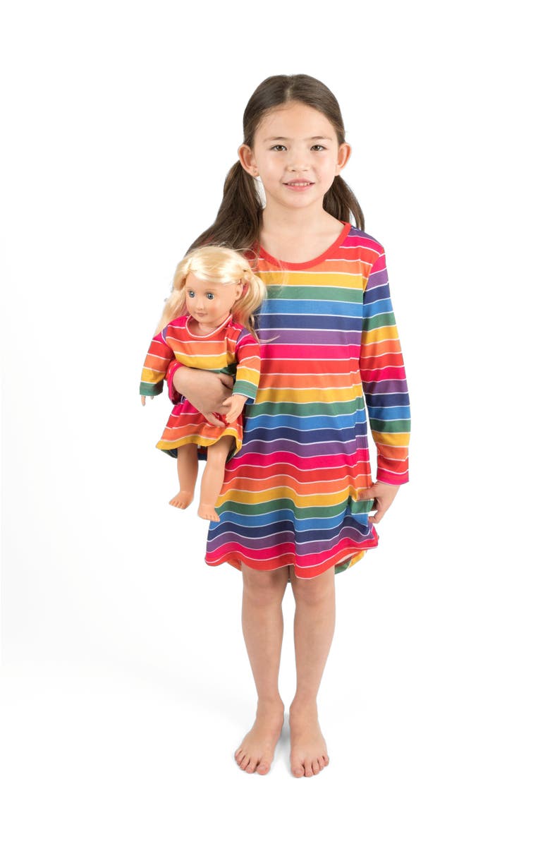 Leveret Girls Long Sleeve Nightgown with Matching Doll Nightgown, Printed Design, Alternate, color, Striped Colorful