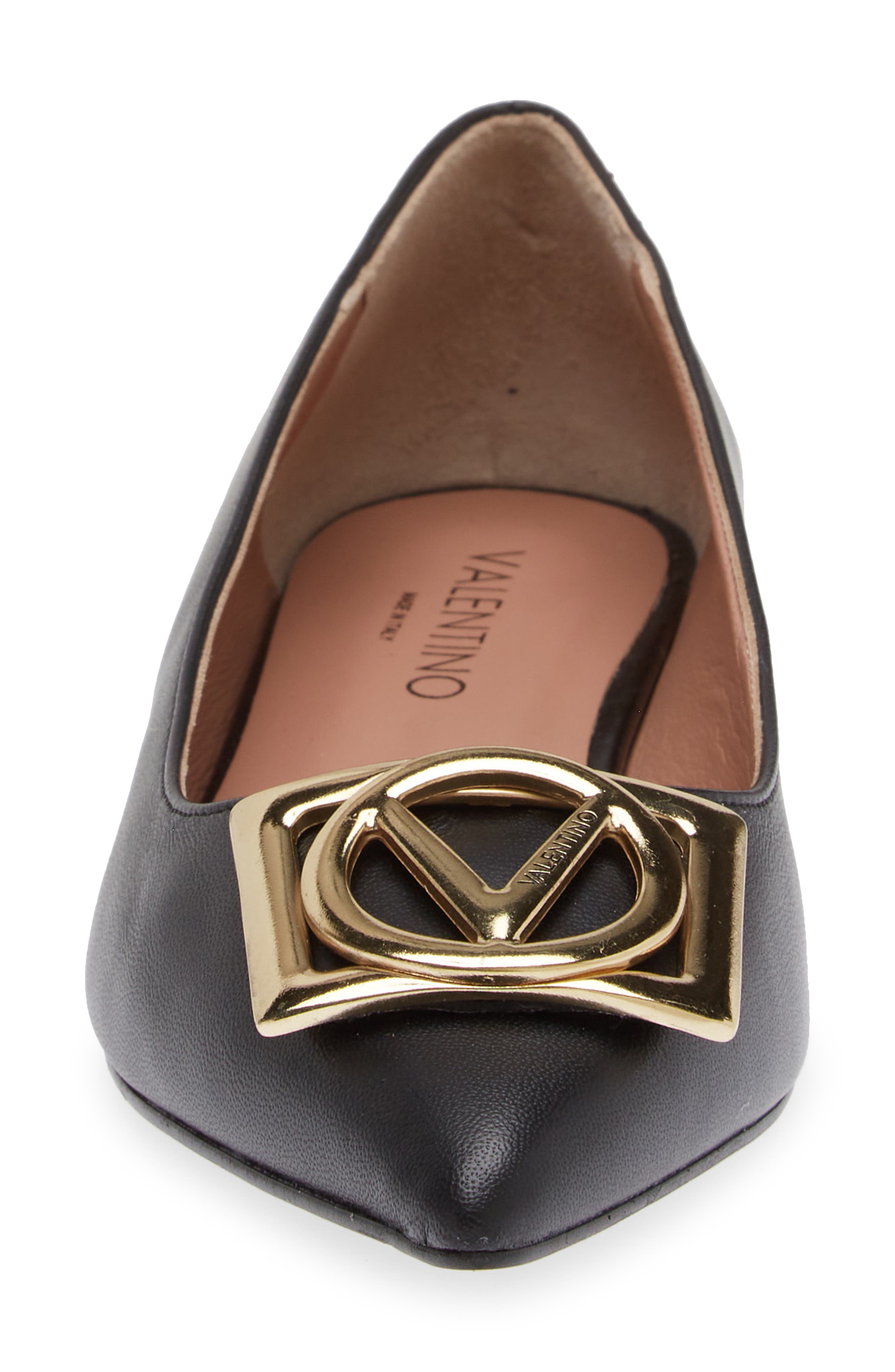 VALENTINO BY MARIO VALENTINO Flora Logo Buckle Pointed Toe Flat, Alternate, color, 