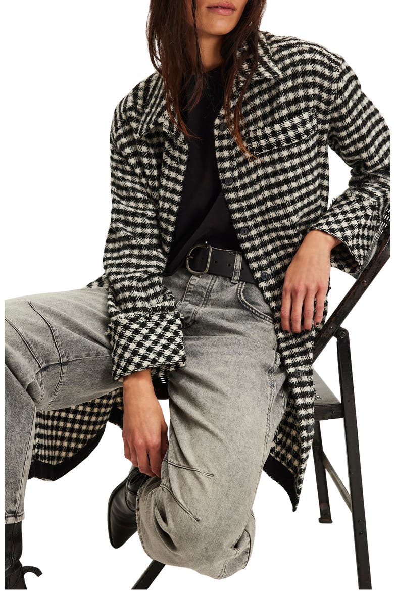 We the Free Get Around Houndstooth Long Shirt Jacket, Alternate, color, BLACK AND WHITE