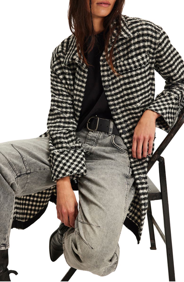 Free People We the Free Get Around Houndstooth Long Shirt Jacket, Alternate, color, Black And White