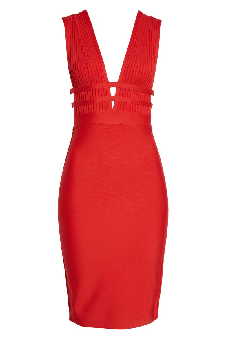 Plunge Neck Bandage Dress, Alternate, color, RED