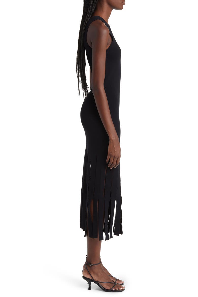 Kaia Fringe Detail Knit Midi Dress, Alternate, color, BLACK