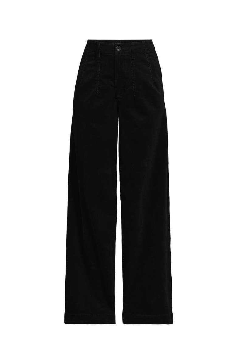 Lands' End Corduroy High Rise Wide Leg Top Stitch Trousers, Alternate, color, Black