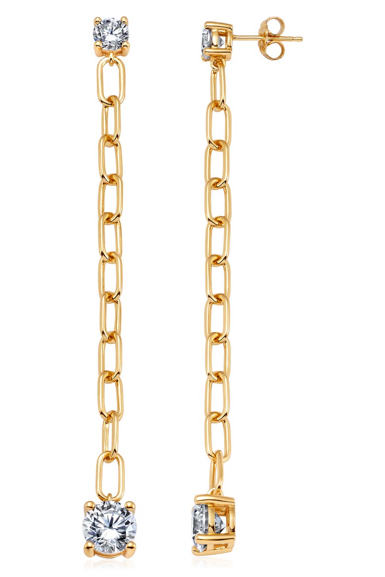 Cubic Zirconia Chain Drop Earrings, Main, color, GOLD