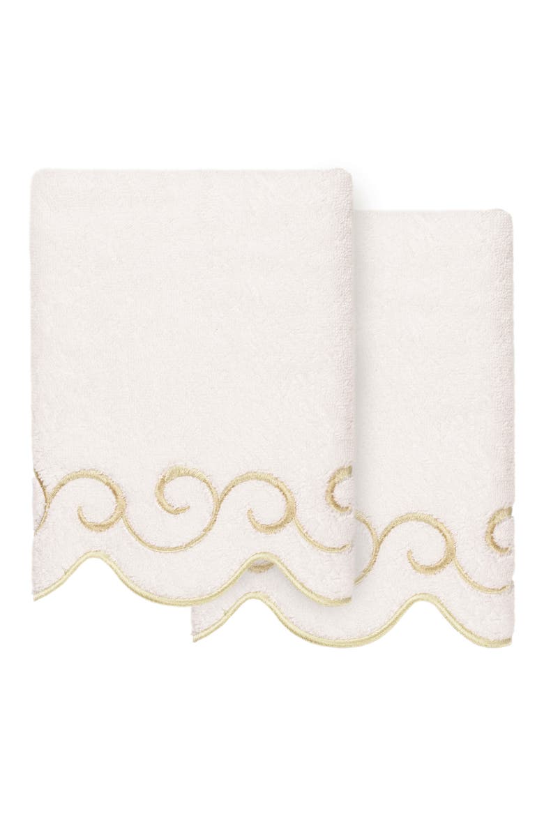2-Piece Simplicity Embroidered Turkish Cotton Hand Towel Set, Main, color, WHITE/ BEIGE