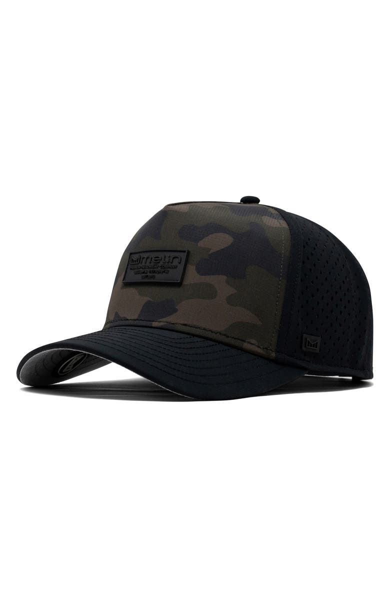 Melin Odysea Brick Hydro Performance Snapback Hat, Main, color, Olive Camo Midnight