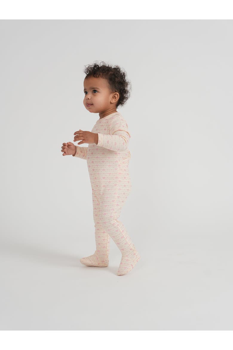Girl Striped Dotted Heart & Star Back Snap Footed Romper, Alternate, color, Pink