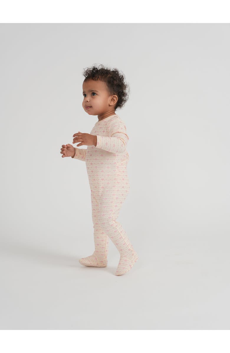 Whipped Cocoa Girl Striped Dotted Heart & Star Back Snap Footed Romper, Alternate, color, Pink