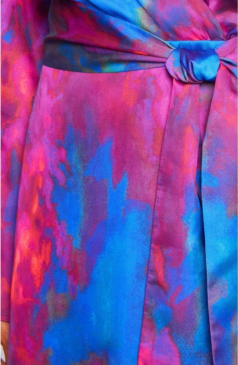 Santorelli KAYDEN Long Sleeve Faux Wrap Fit and Flare Dress in Printed Charmeuse, Alternate, color, Magenta Multi