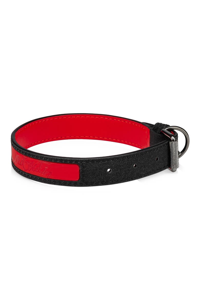 Small Loubicollar Calfskin Pet Collar, Alternate, color, BLACK/ LOUBI