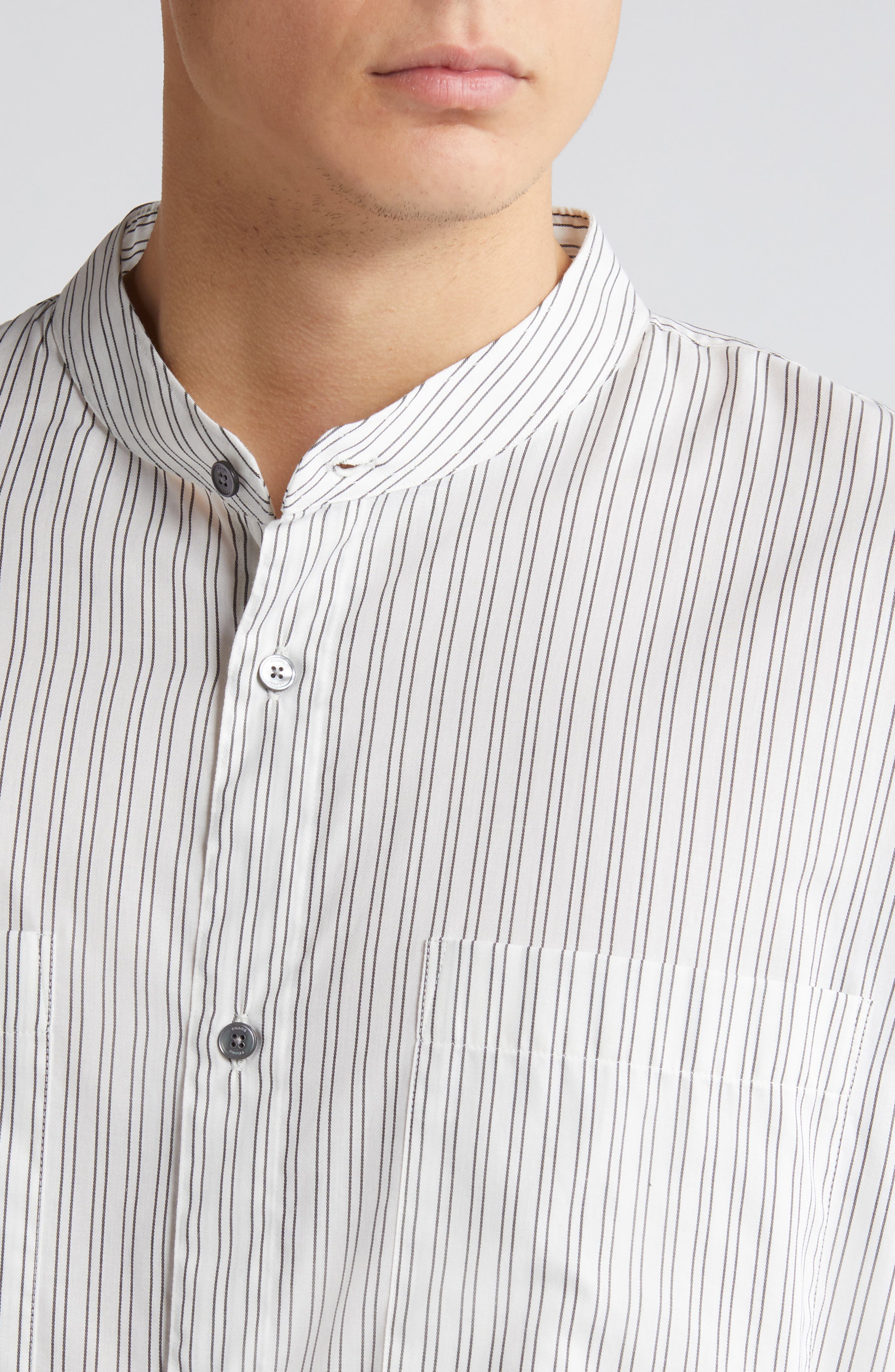 Pinstripe Band Collar Button-Up Shirt - image 2
