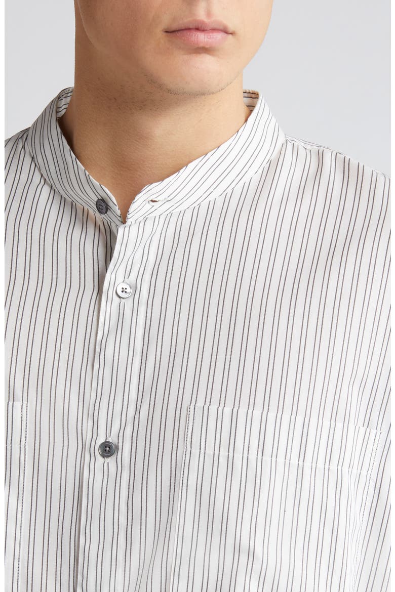 Pinstripe Band Collar Button-Up Shirt, Alternate, color, BLACK WHITE STRIPE