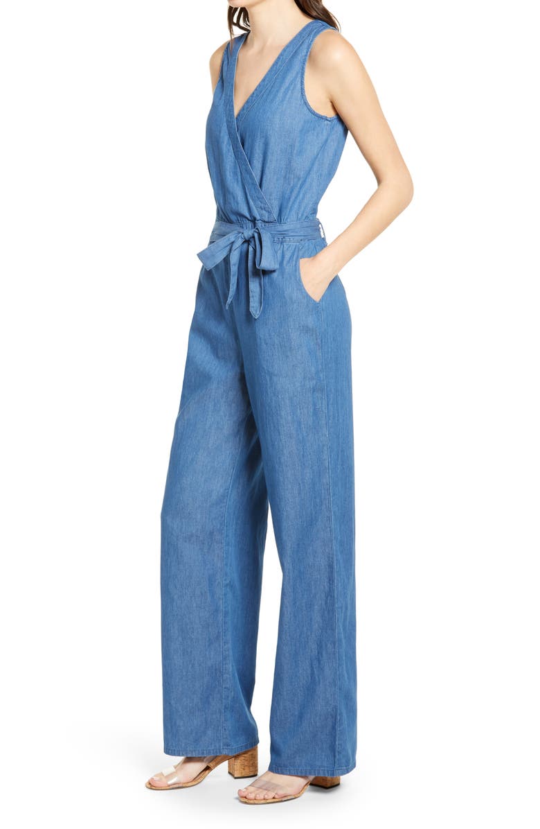 1822 Denim Surplice Chambray Jumpsuit, Alternate, color, 
