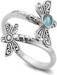 SAMUEL B. Sterling Silver Blue Topaz Dragonfly Bypass Ring