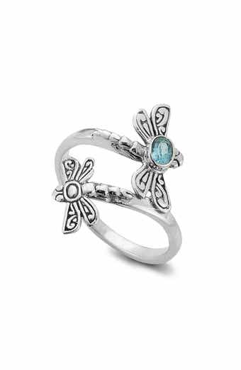 Sterling Silver Blue Topaz Dragonfly Bypass Ring