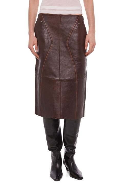 Leather Saddle Midi Skirt